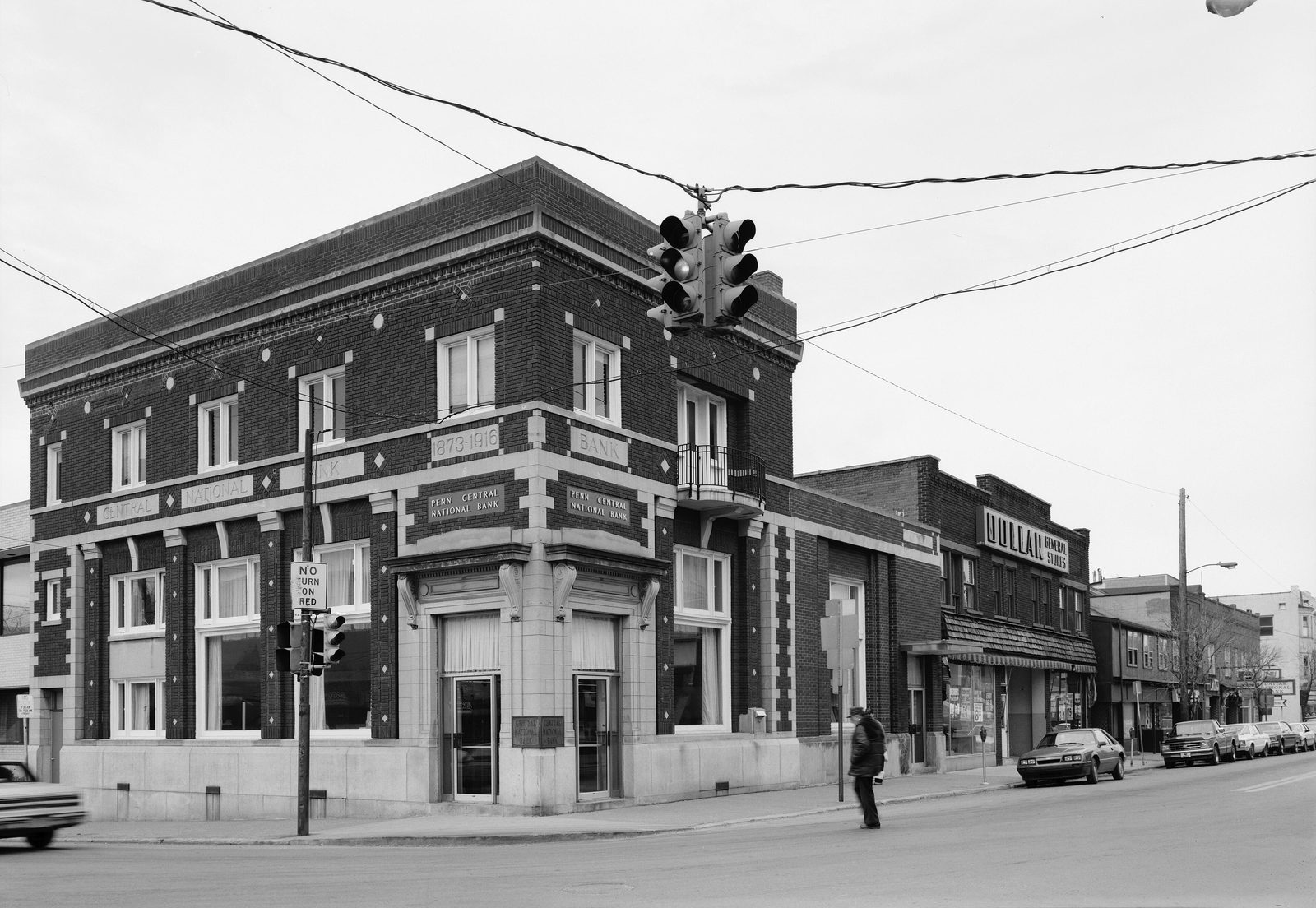 Penn Central National Bank, corner of Shirley & Jefferson &mdash; cornerstone reads &ldquo;1873-1916&rdquo;