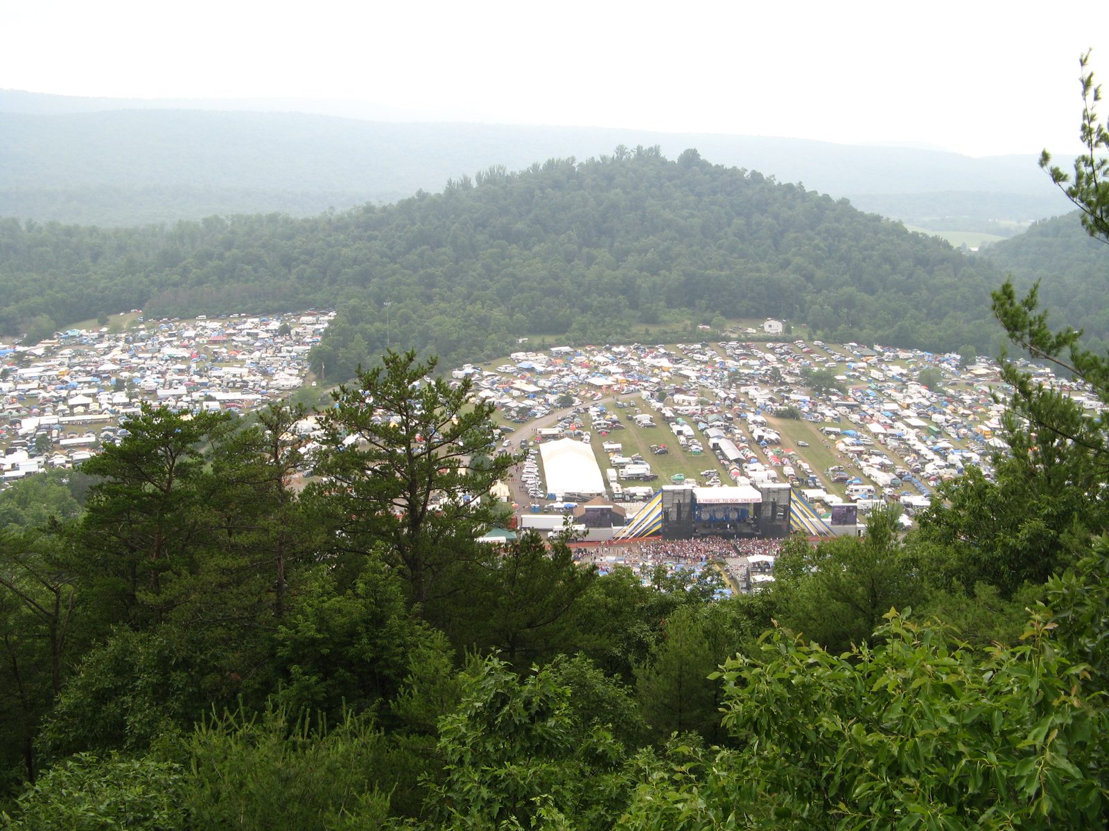 Creation Festival grounds, 2007 &mdash; a mountainside lookout above the tents, RVs, and mainstage crowd